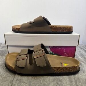 Aloha Island Mens Brown Double Strap Cork Footbed Slide Sandals Size 10M